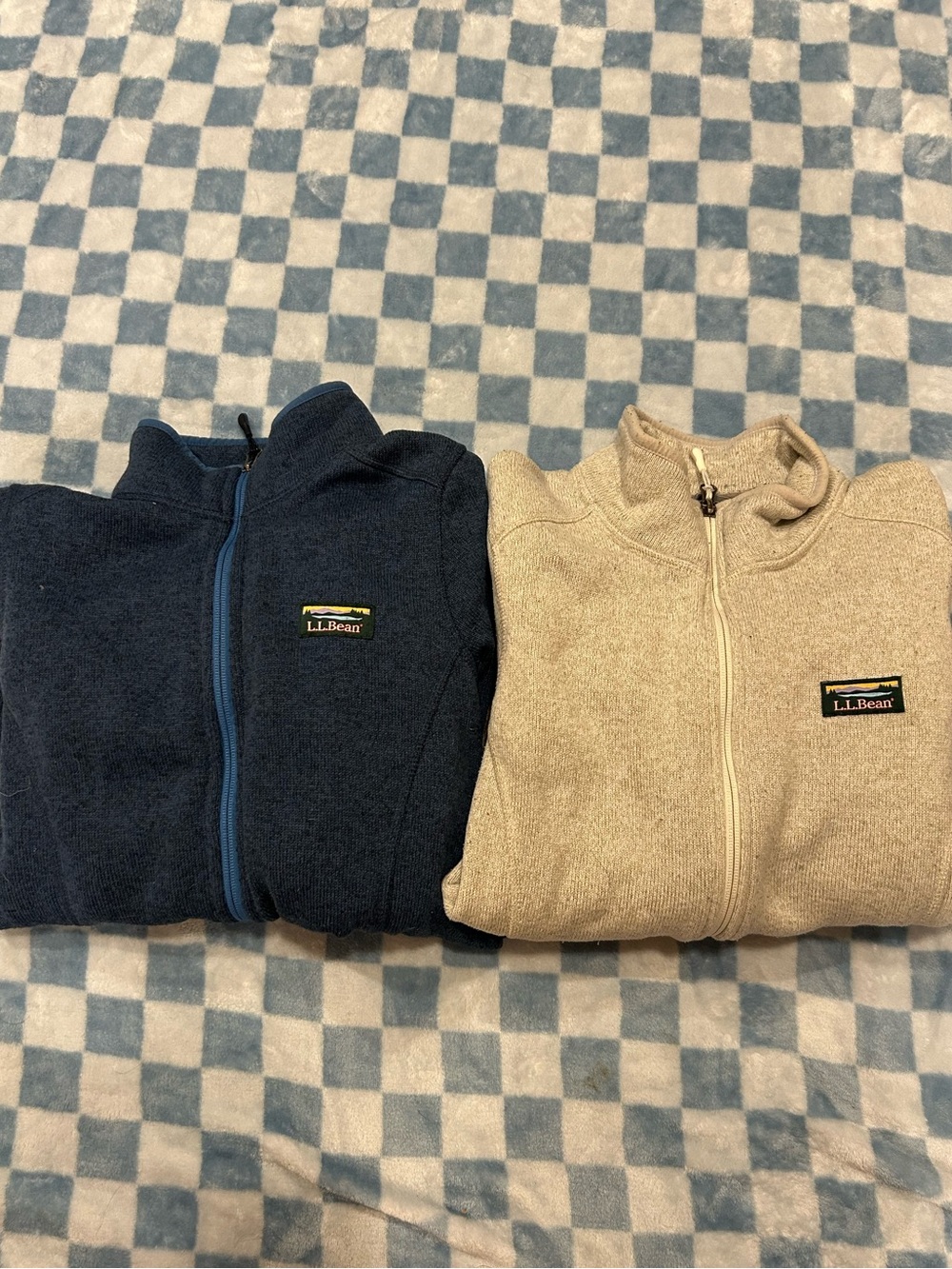 L.L. Bean Kids Full-Zip Fleece Jackets in Navy and Tan